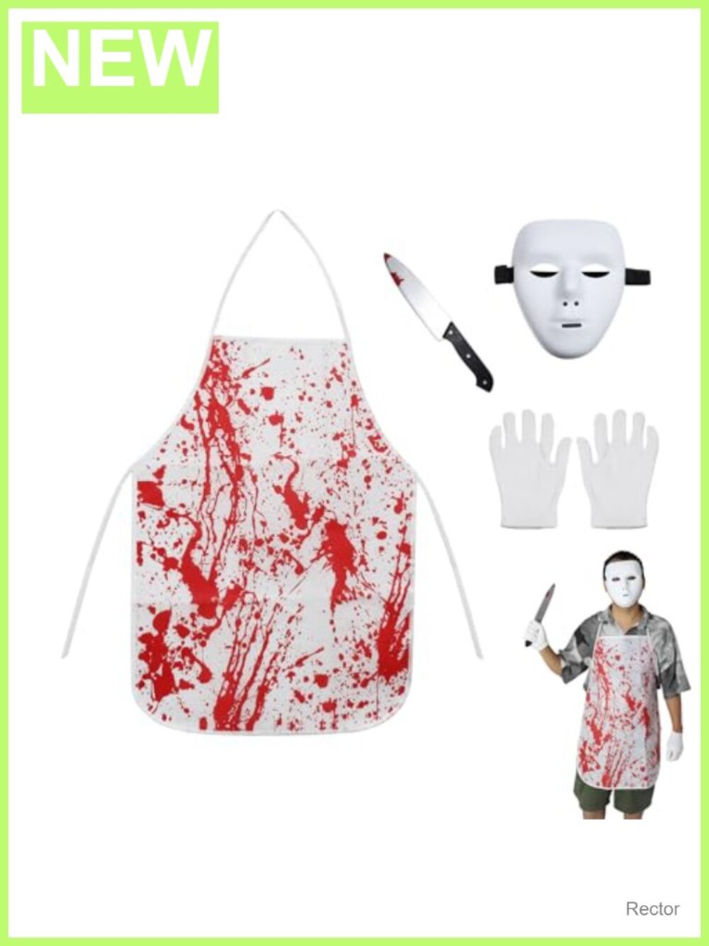 Scary Halloween Costume Set Apron Mask Knife Gloves